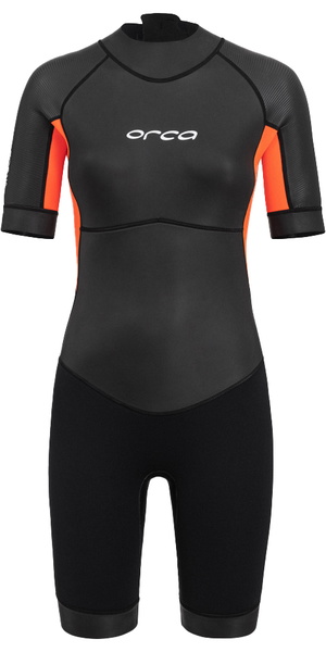 2026 Orca Womens Vitalis Back Zip Open Water Swim Shorty Wetsuit NN6Y - Black